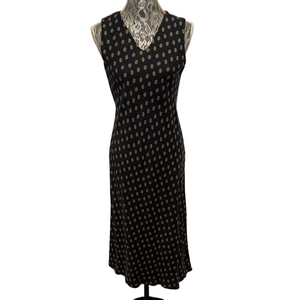 Charter Club Silk Midi Dress Black Gold Polka Dot Work Office Career Size 8